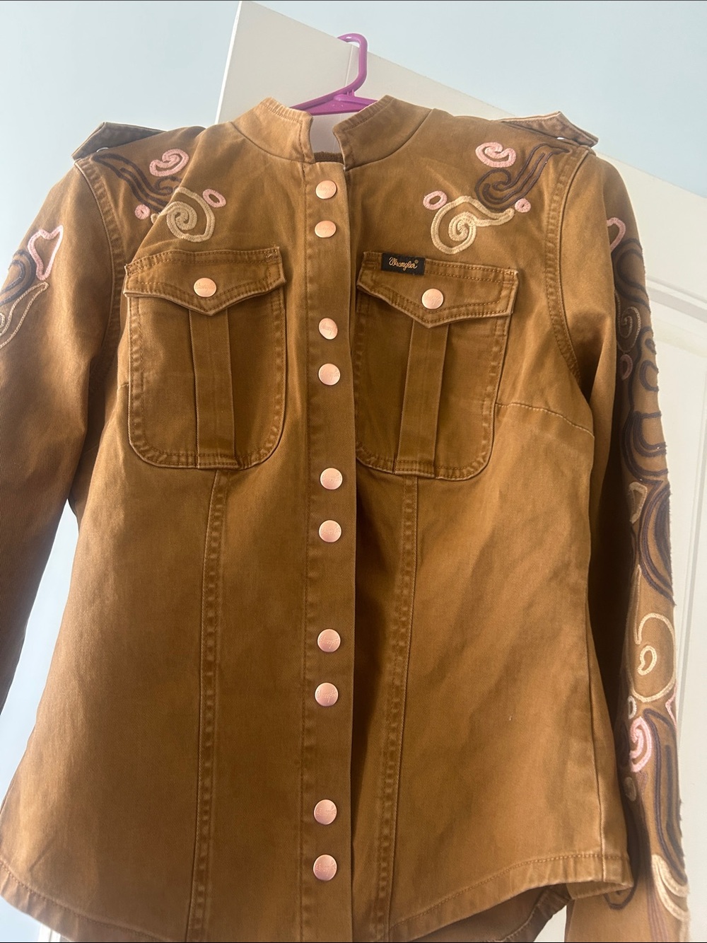 Wrangler Brown Tan Embroidered Western Jean Jacket